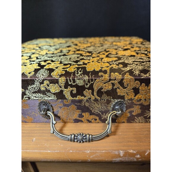 Vtg Chinese Panda CherryBlossom DoubleSided Silk Sichuan Embroidery WoodBase Box - Picture 7 of 8